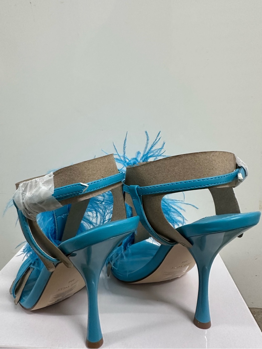Nine West Turquoise Feather Trim High Heel Sandals - Picture 4 of 4